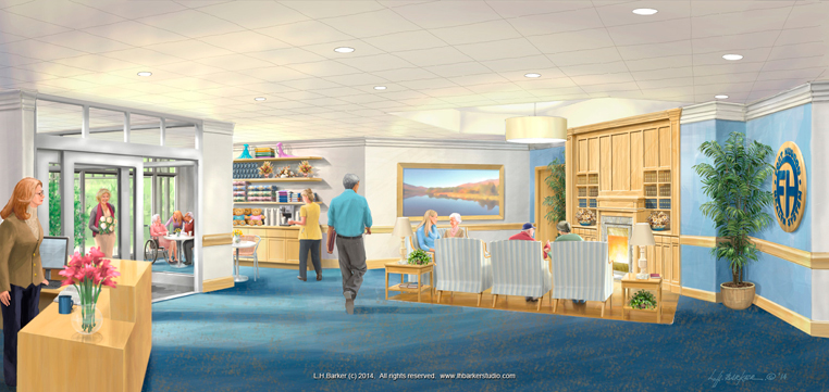 Healthcare Facility, lobby rendering detail