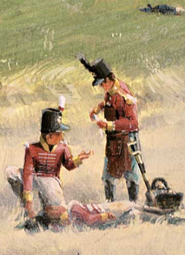 Painting detail,  field surgeons attending the wounded, Battle of Bladensburg