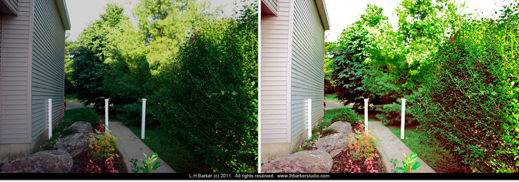 before and corrected/after Cape view, front entrance  walk