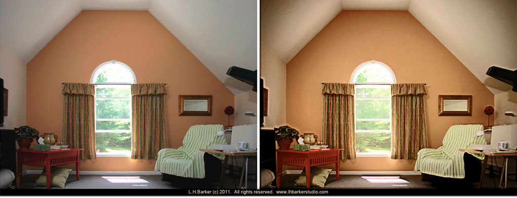before and corrected/after Cape view,  family room/bedroom