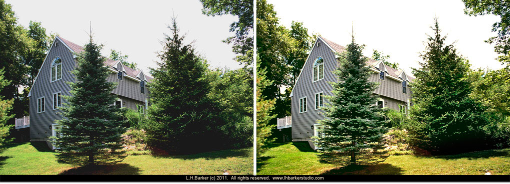 before and corrected/after Cape view,  front and side exterior