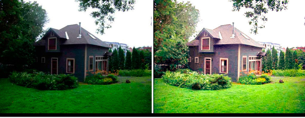 before and corrected/after Victorian house view, guest house